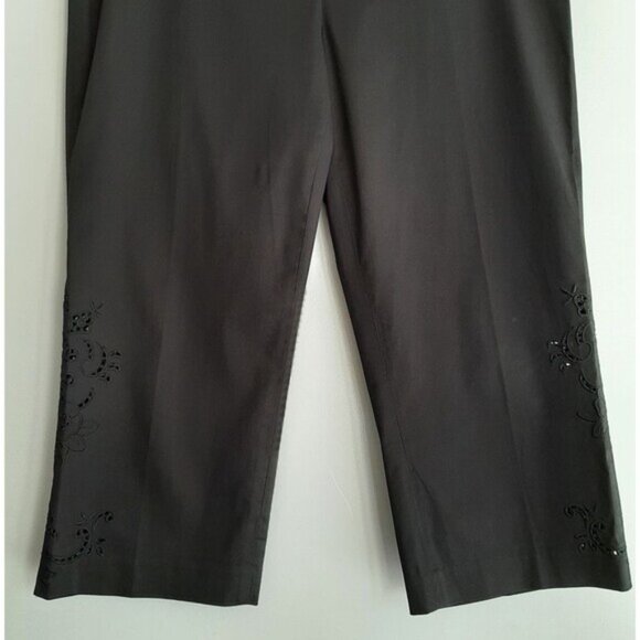 LAURA / Floral Eyelet Embroidery Capri Crop Cottagecore Dress Pants Black Sz 16 - Picture 3 of 13